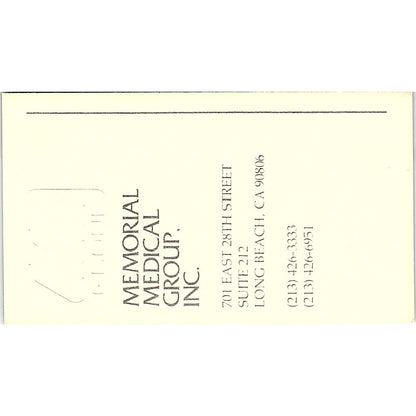 Memorial Medical Group Inc., Long Beach, CA Vintage Business Card Sf3-B7