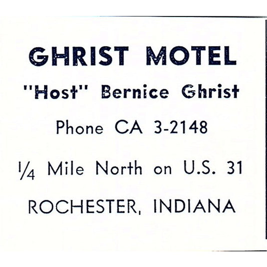 Ghrist Motel - Bernice Ghrist Rochester Indiana 1964 Ad AG1-S16