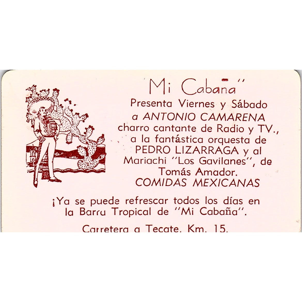 Mi Cabana Presents Edmundo Osorio Antonio Camarena Vintage Business Card TH2-B1