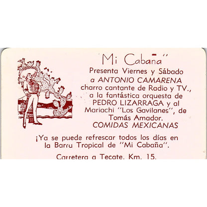 Mi Cabana Presents Edmundo Osorio Antonio Camarena Vintage Business Card TH2-B1