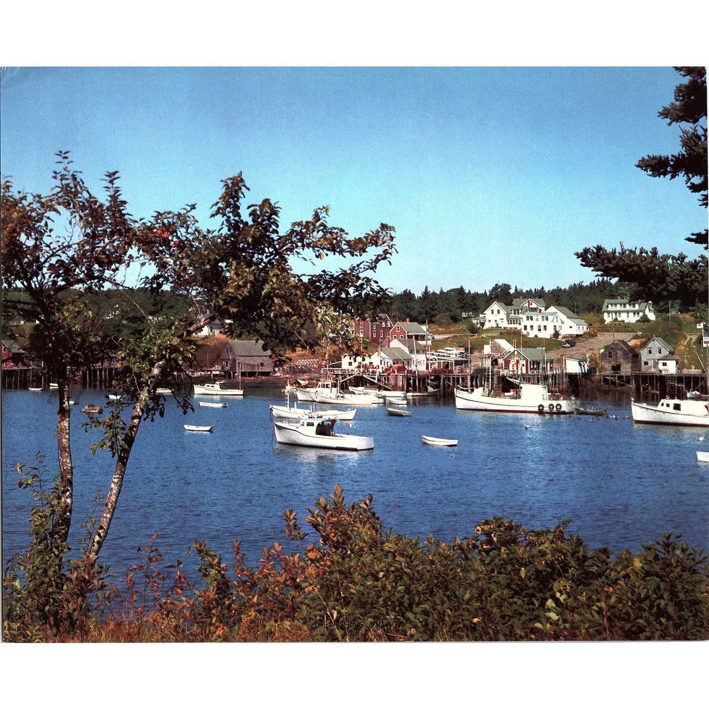 Retro Kitsch Summer Maine Fishing Village Harbor Scene Vintage Art Print 8x10 V6