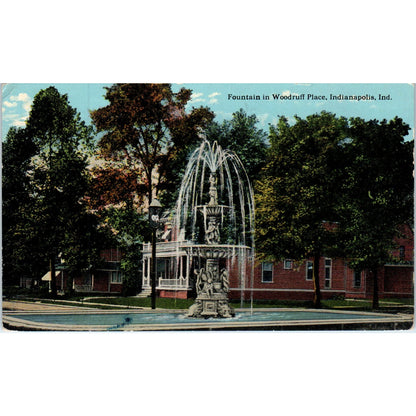 1916 Fountain in Woodruff Place Indianapolis IN Vintage Postcard PE1