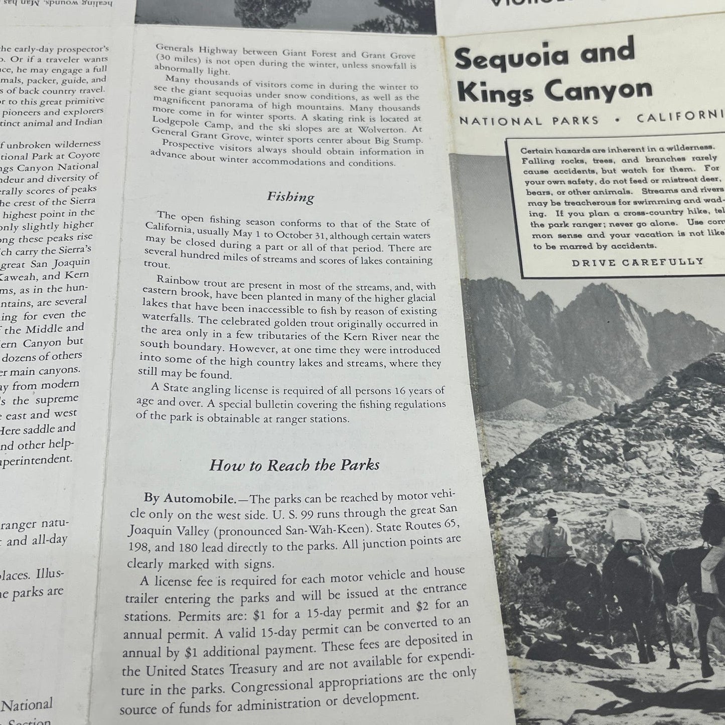 1954 Sequoia and Kings Canyon Parks CA Fold Out Travel Map & Brochure TG8-Z