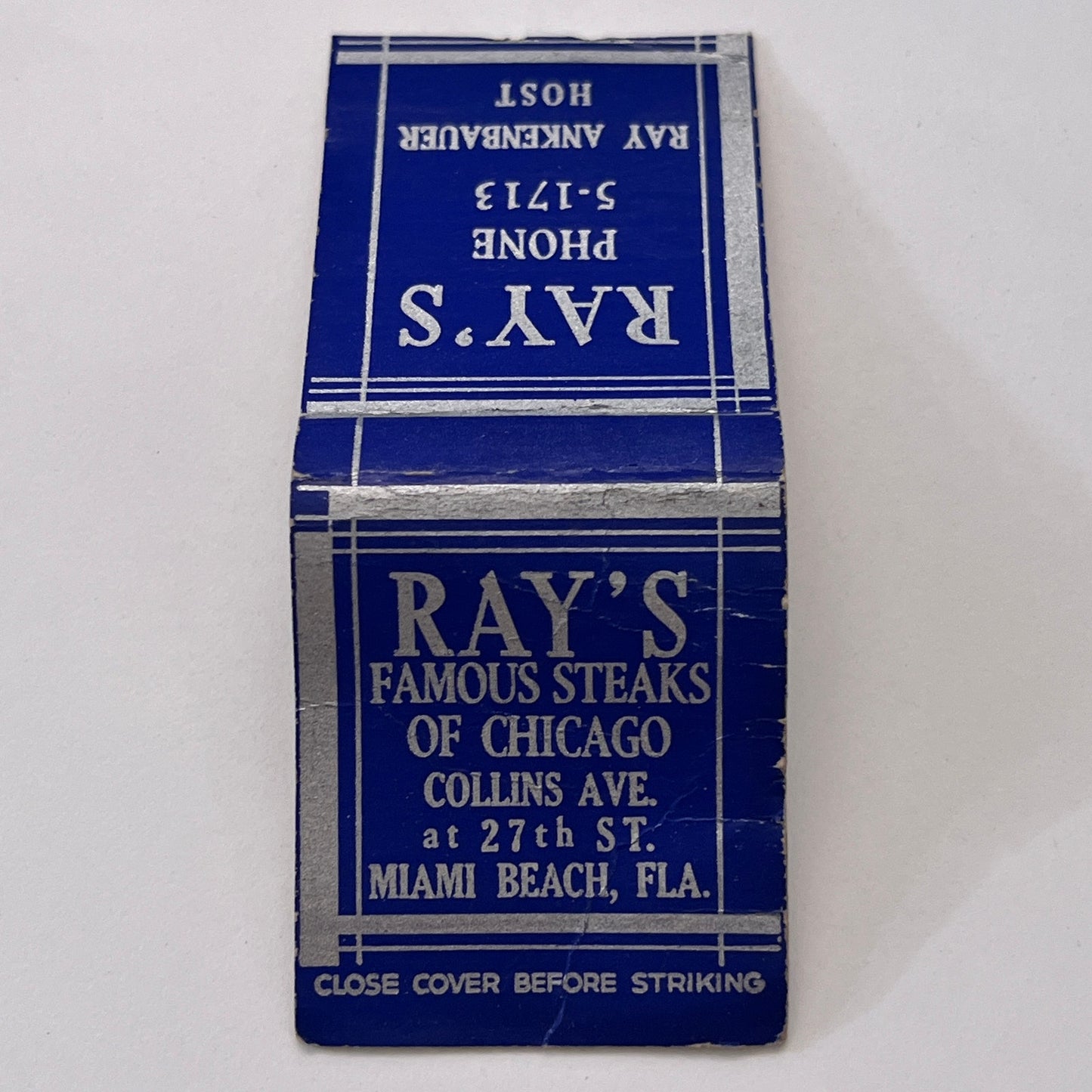 Ray's Famous Steaks of Chicago Mike Kemper Miami Beach FL Matchbook MM2-8