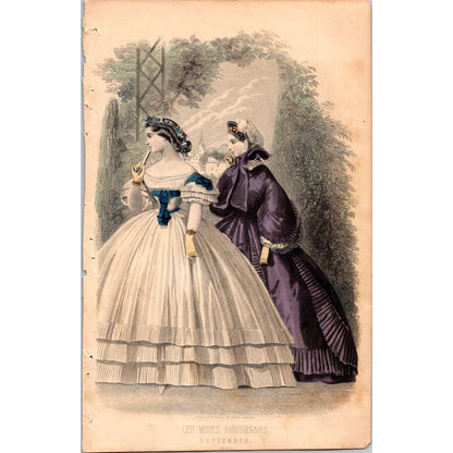 Original 1861 Les Modes Parisiennes Fashion Engraving Civil War Era AJ9-1