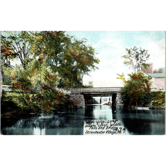 1907 Falls and Bridge Stroudwater Maine Original Postcard PC10