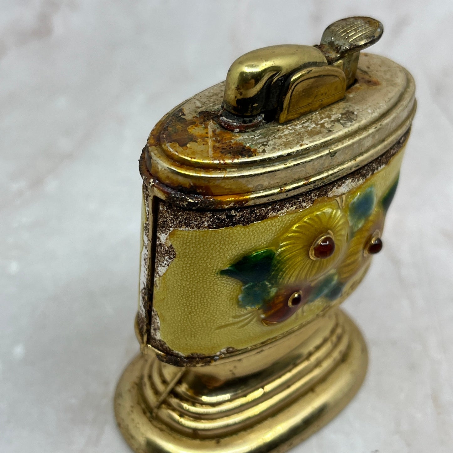Vintage Evans Brass and Enamel Floral Design Table Lighter TL35