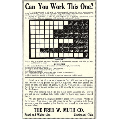 The Fred W Muth Co Puzzle Bee Supplies Cincinnati Ohio 1926 Ad AG3-9