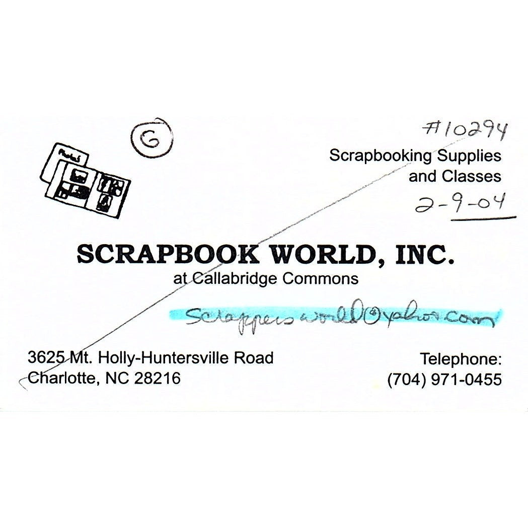 Scrapbook World Inc Charlotte NC Vintage Business Card SC9-B11