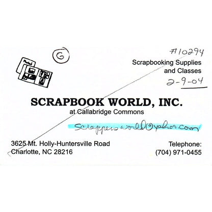 Scrapbook World Inc Charlotte NC Vintage Business Card SC9-B11