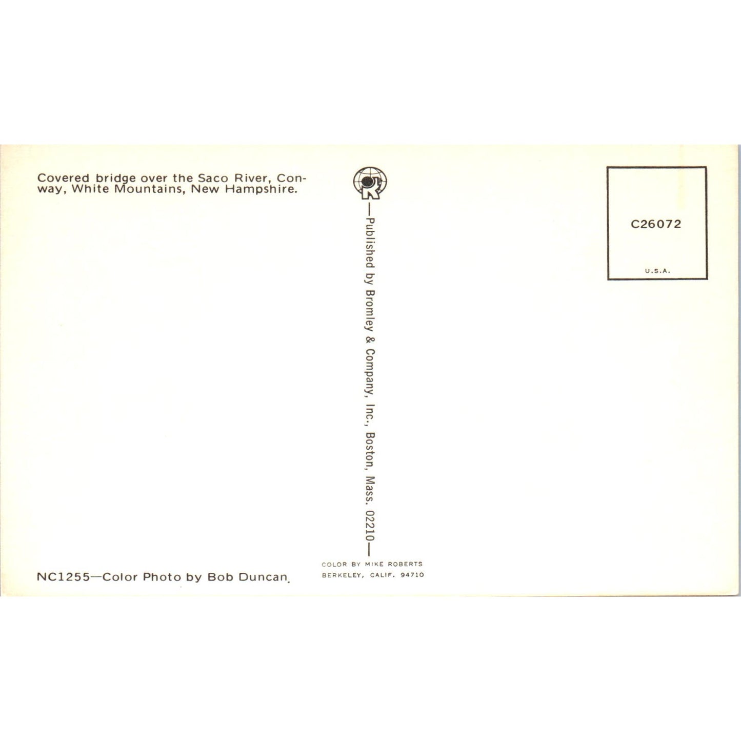 Saco River White Mountains Conway New Hampshire Covered Bridge Postcard PB13