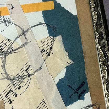 Original Framed Mixed Media Abstract Art Collage 5x7 "Navy Construct IV"