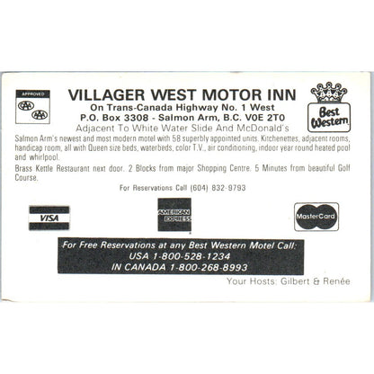 Villager West Motor In Salmon Arm BC Vintage Business Card SE3-B1