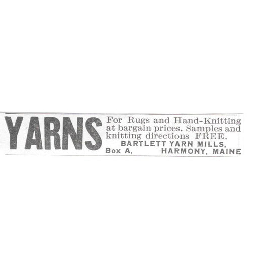 Bartlett Yarn Mills Rugs and Hand-Knitting Harmony ME 1936 Ad SAG4-S12