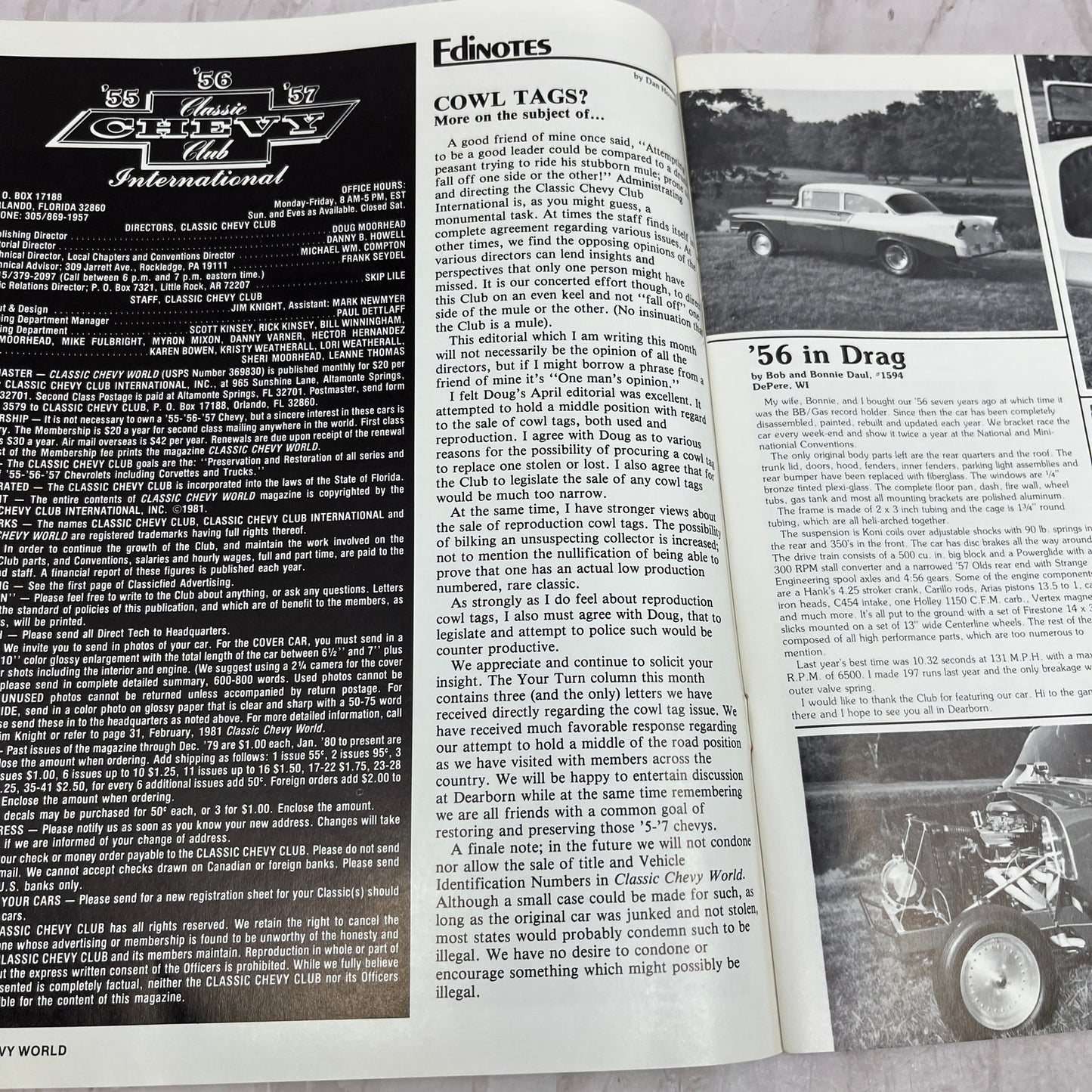 Bob Daul 56 Drag - '55, '56, '57 Classic Chevy World Magazine - Jul 1981 M29