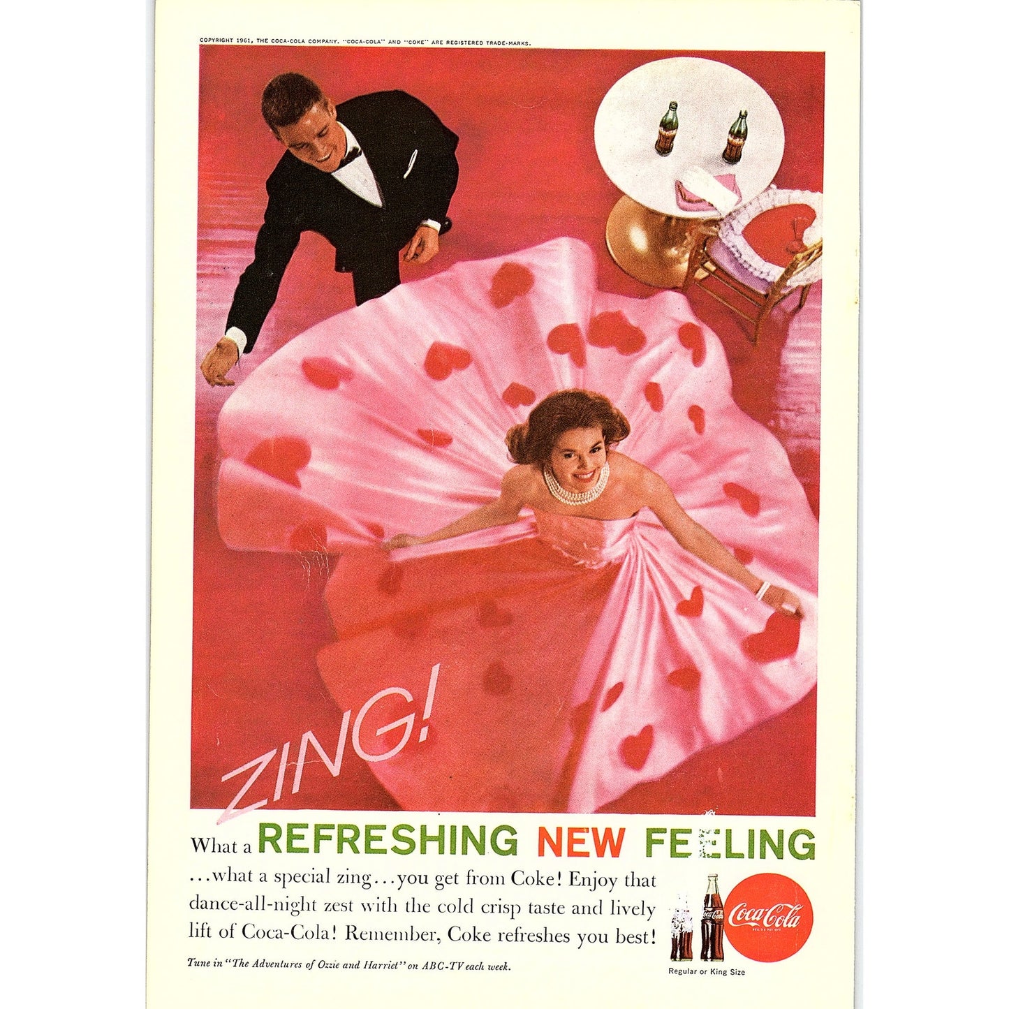 Ozzie and Harriet Fancy Couple Dancing 1961 Coca-Cola Coke Ad 6.75x10 V18