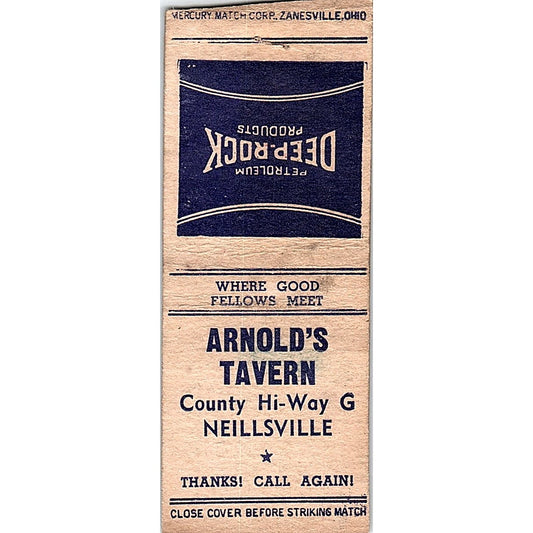 Arnold's Tavern Neillsville WI Vintage Matchbook Cover SC7-Y10