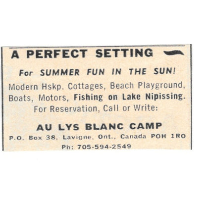 Au Lys Blanc Camp Ontario Canada 1977 Ad AF6-S4