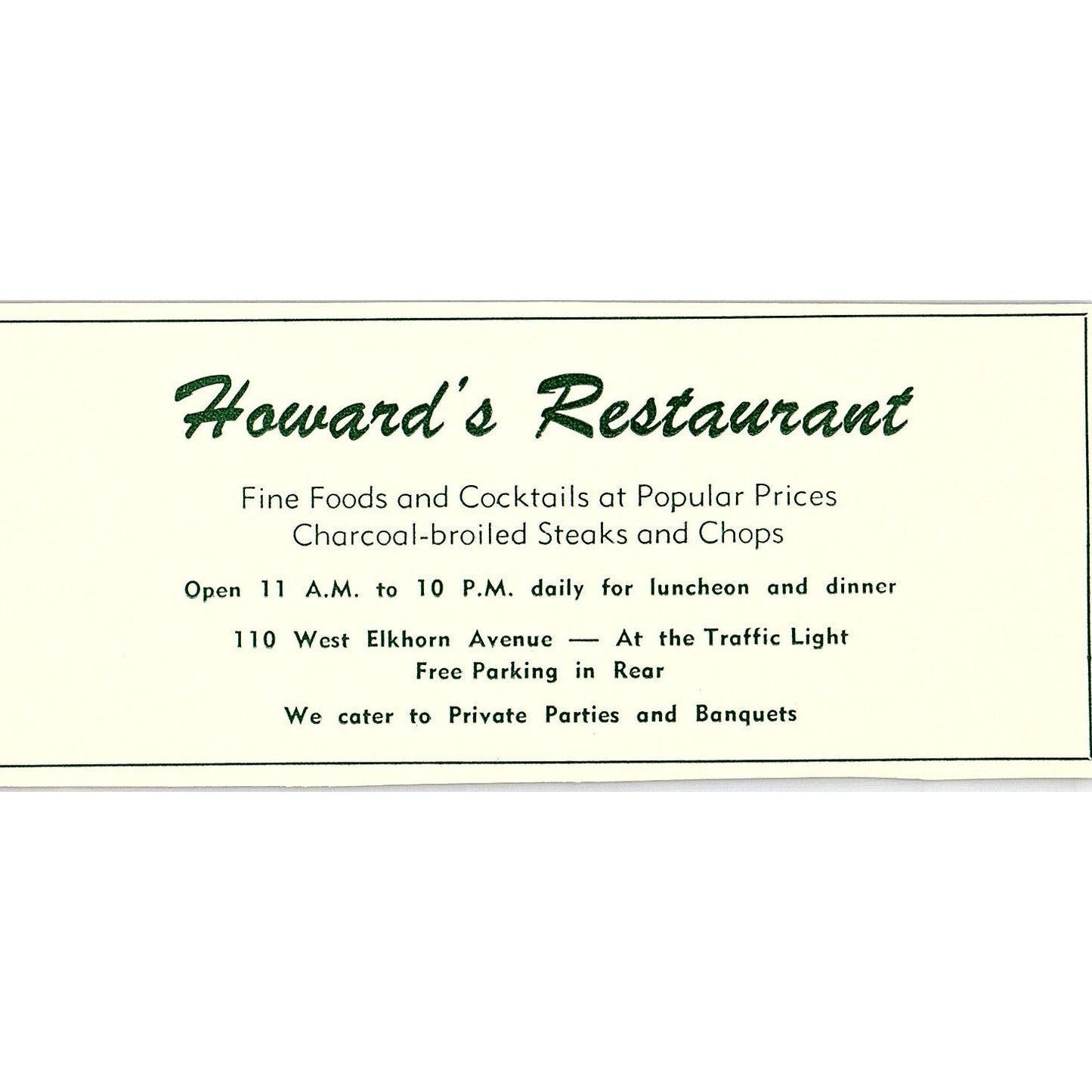 Howard's Restaurant, Dairy Bar Delicatessen 1957 Estes Park CO Ad AG4-M1
