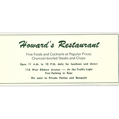 Howard's Restaurant, Dairy Bar Delicatessen 1957 Estes Park CO Ad AG4-M1