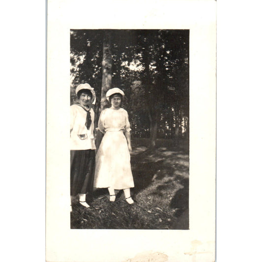 Two Young Ladies in a Forest Scene c1910 RPPC Postcard AB9