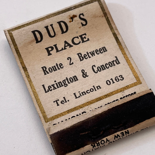 Dud's Place Bar-B-Q Rte 2 Lexington & Concord Vintage Matchbook Cover TB8-MB3-3