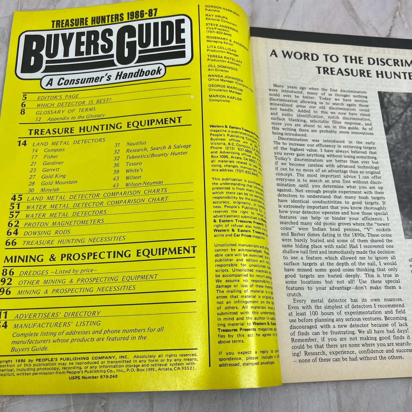 1986-87 Western & Eastern Treasures - Treasure Hunters Buyers Guide M20