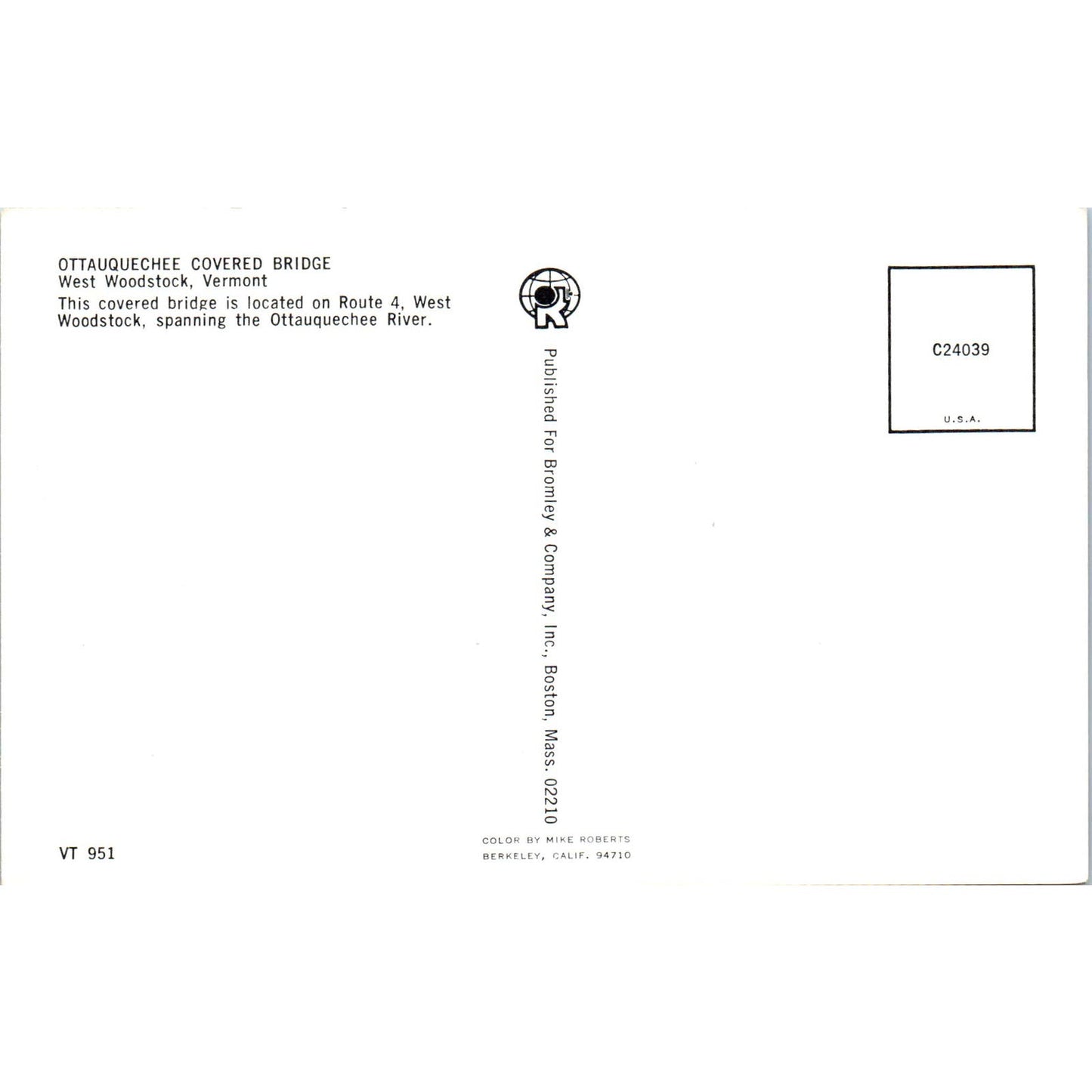 Ottauquechee Bridge West Woodstock VT Vintage Covered Bridge Postcard PC15