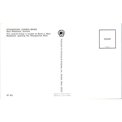 Ottauquechee Bridge West Woodstock VT Vintage Covered Bridge Postcard PC15