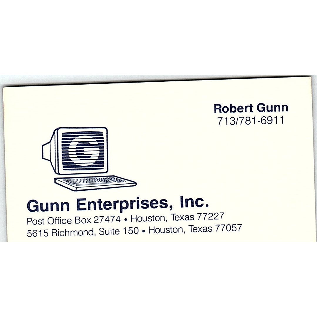 Robert Gunn Enterprises Inc Houston TX Vintage Business Card SD9-B2
