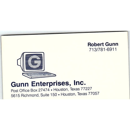 Robert Gunn Enterprises Inc Houston TX Vintage Business Card SD9-B2