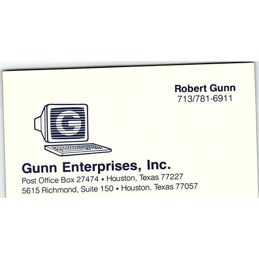 Robert Gunn Enterprises Inc Houston TX Vintage Business Card SD9-B2