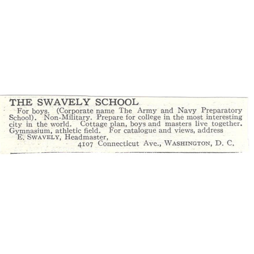 E. Swavely School Washington DC c1918 Original Advertisement AE5-SV1