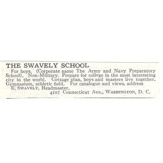 E. Swavely School Washington DC c1918 Original Advertisement AE5-SV1