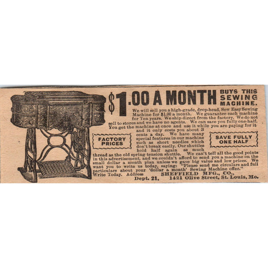 Sheffield Mfg. Co. Sewing Machines St. Louis MO 1910 Magazine Ad AF1-CM3