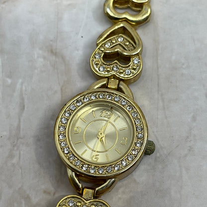 Vintage Ladies Watch Gold Tone Hearts Rhinestones Quartz Japan Movement SB3