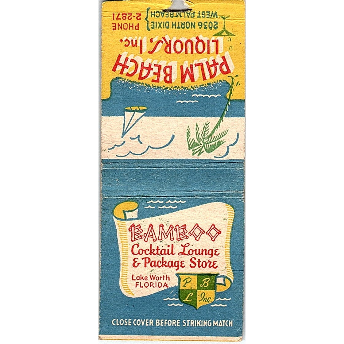 Bamboo Cocktail Lounge & Package Store Lake Worth FL Vtg Matchbook Cover SC7-Y5
