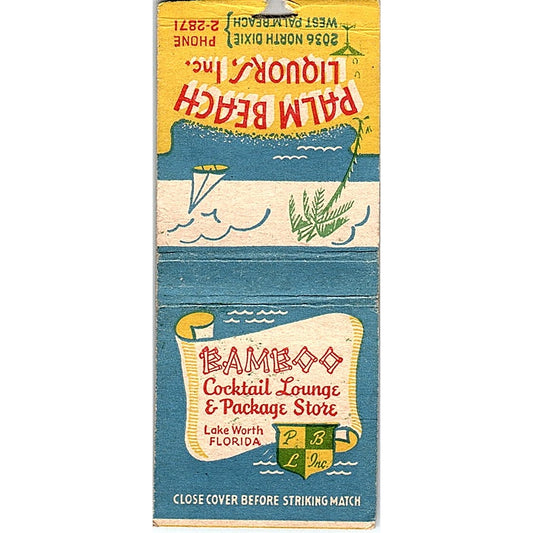 Bamboo Cocktail Lounge & Package Store Lake Worth FL Vtg Matchbook Cover SC7-Y5