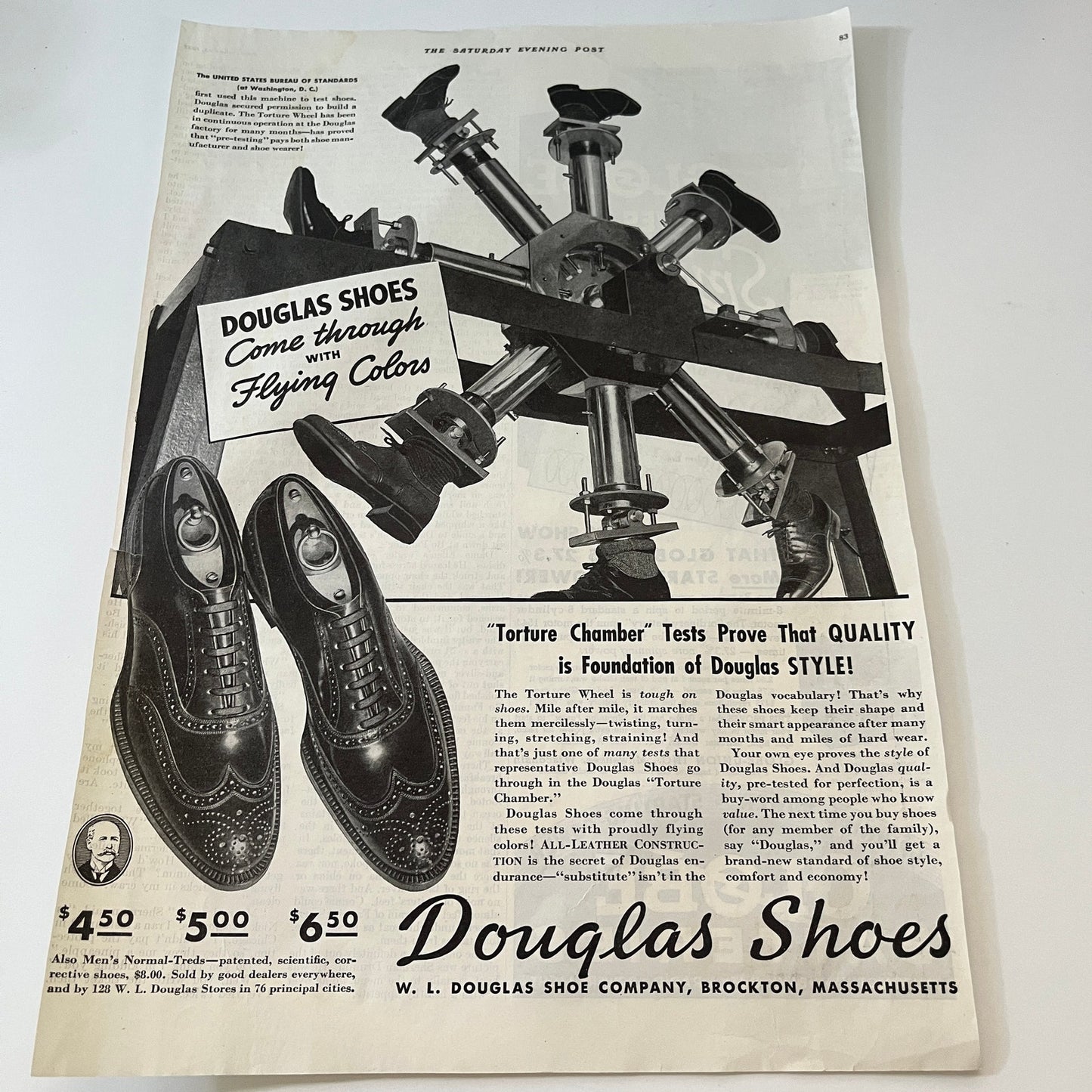 W. L. Douglas Shoe Company - All Leather Construction Brockton MA 1937 Ad SV1-6