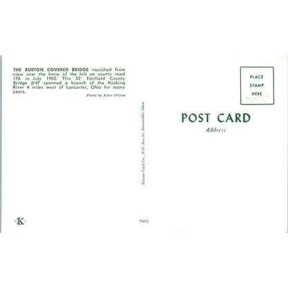 Burton Bridge Fairfield County #47 Lancaster OH Covered Bridge Postcard PB10