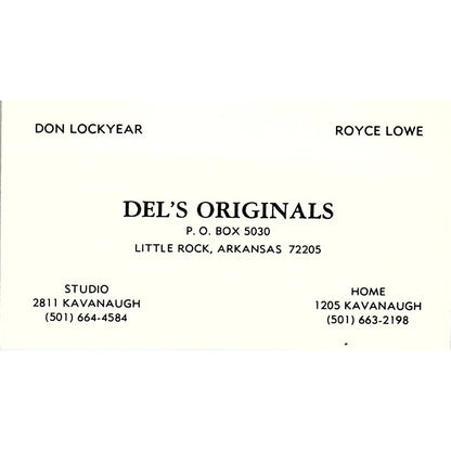 Don Lockyear Royce Lowe Del's Originals Little Rock AR Vtg Business Card SE3-B12