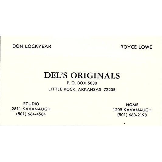 Don Lockyear Royce Lowe Del's Originals Little Rock AR Vtg Business Card SE3-B12