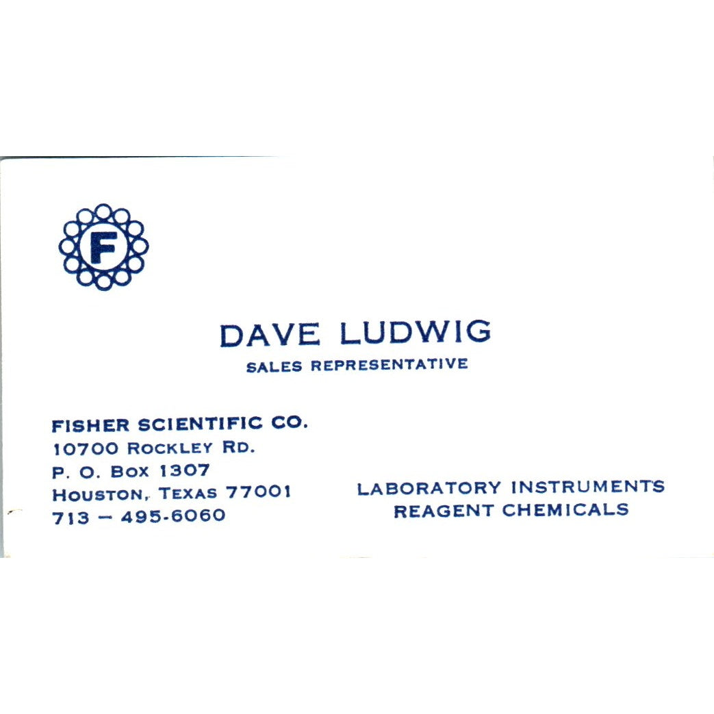 Dave Ludwig Fisher Scientific Co Houston TX Vintage Business Card SE3-B10