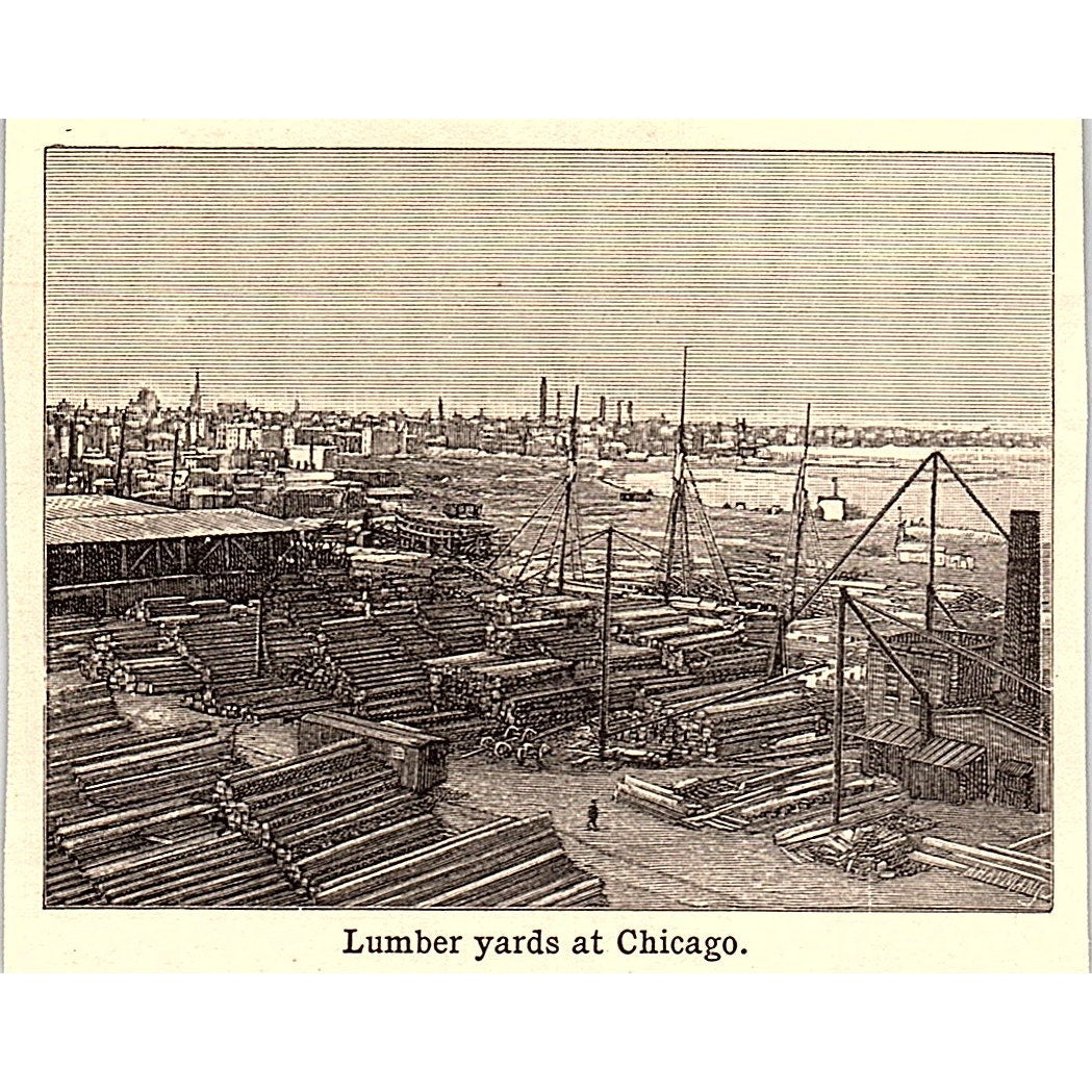 Lumber Yards at Chicago 3x3.5" 1901 Engraving AF6-M9