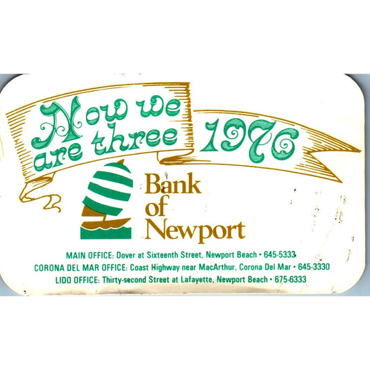 1976 Bank of Newport, Newport Beach CA Vintage Business Card SE3-B9
