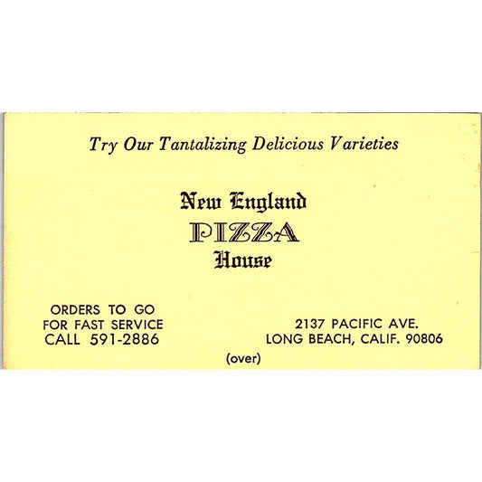 New England Pizza House Orders to Go Fast Service Long Beach CA Card SSB4-B13