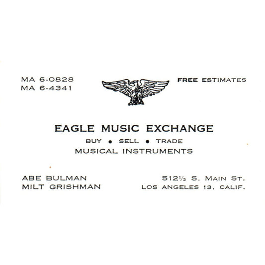 Eagle Music Exchange Abe Bulman Milt Grishman Los Angeles Business Card SD8-B20