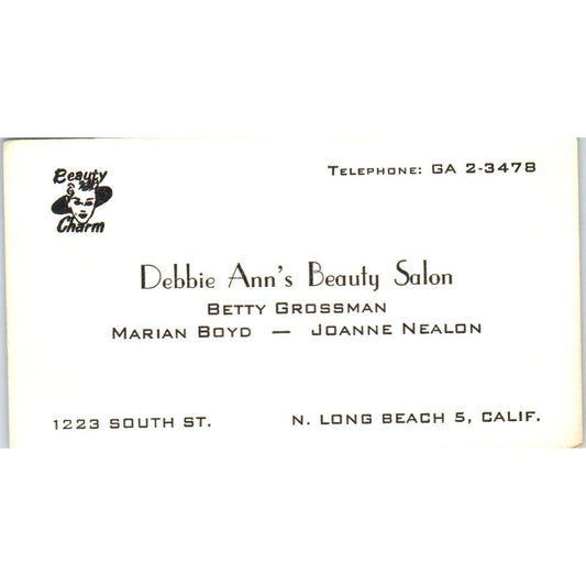 Debbie Ann's Beauty Salon Betty Grossman Long Beach Vtg Business Card SD8-B11