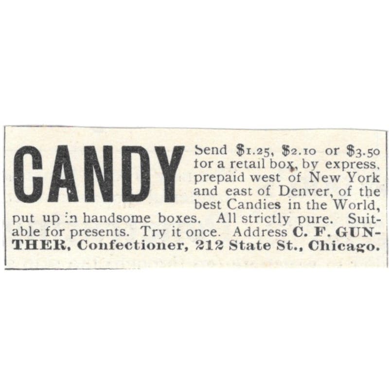 Candy C.F. Gunther Confectioner Chicago IL 1893 Judge Magazine Ad AB9-SB