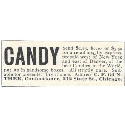 Candy C.F. Gunther Confectioner Chicago IL 1893 Judge Magazine Ad AB9-SB